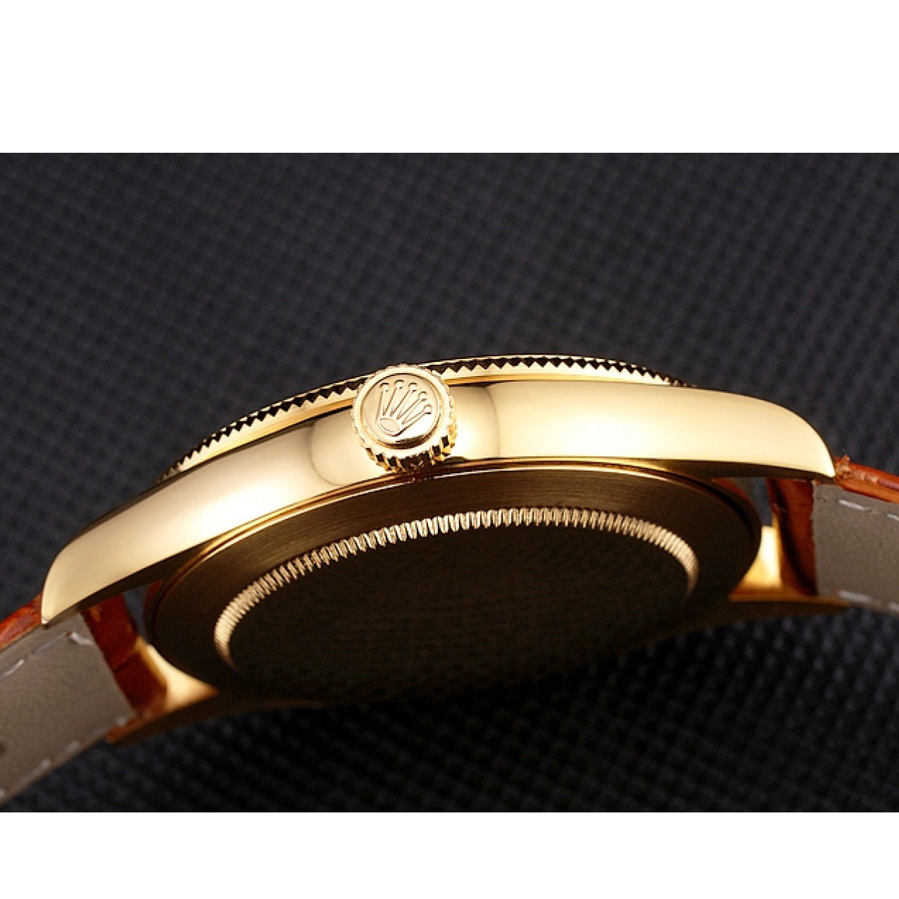 Aaa fake watches Dial Brown Rolex Swiss Strap Gold Case Light Datejust White Leather 0630